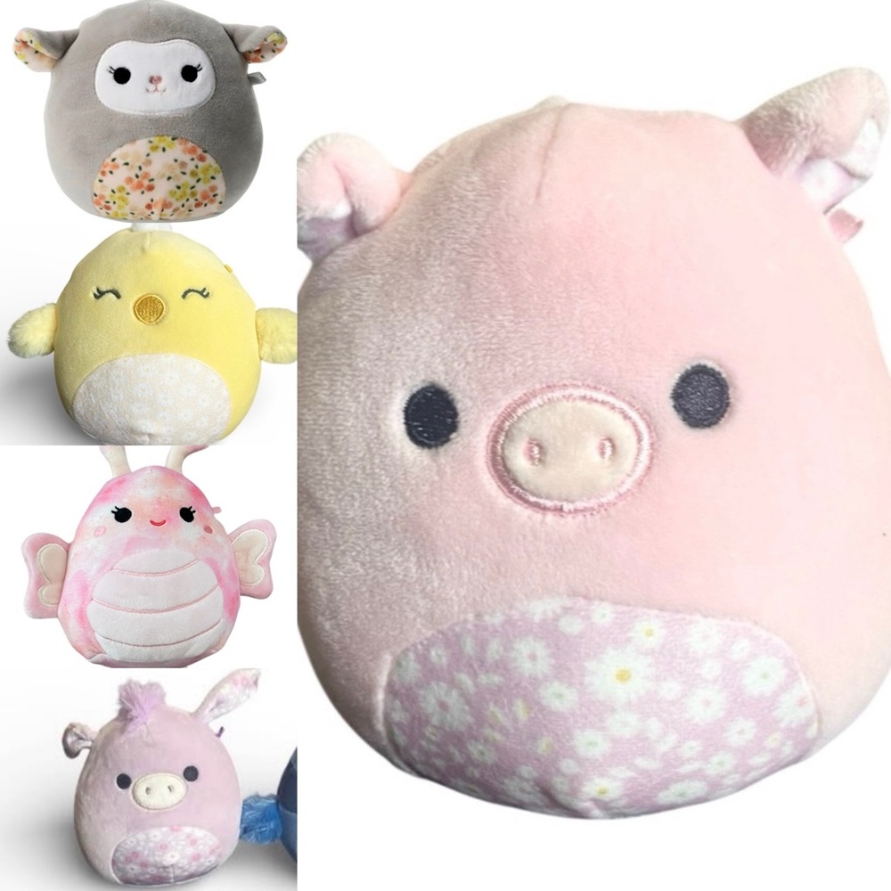 5 pc lot NWOT Squishmallows 5” lamb, Pig, chick , butterfly & Donkey